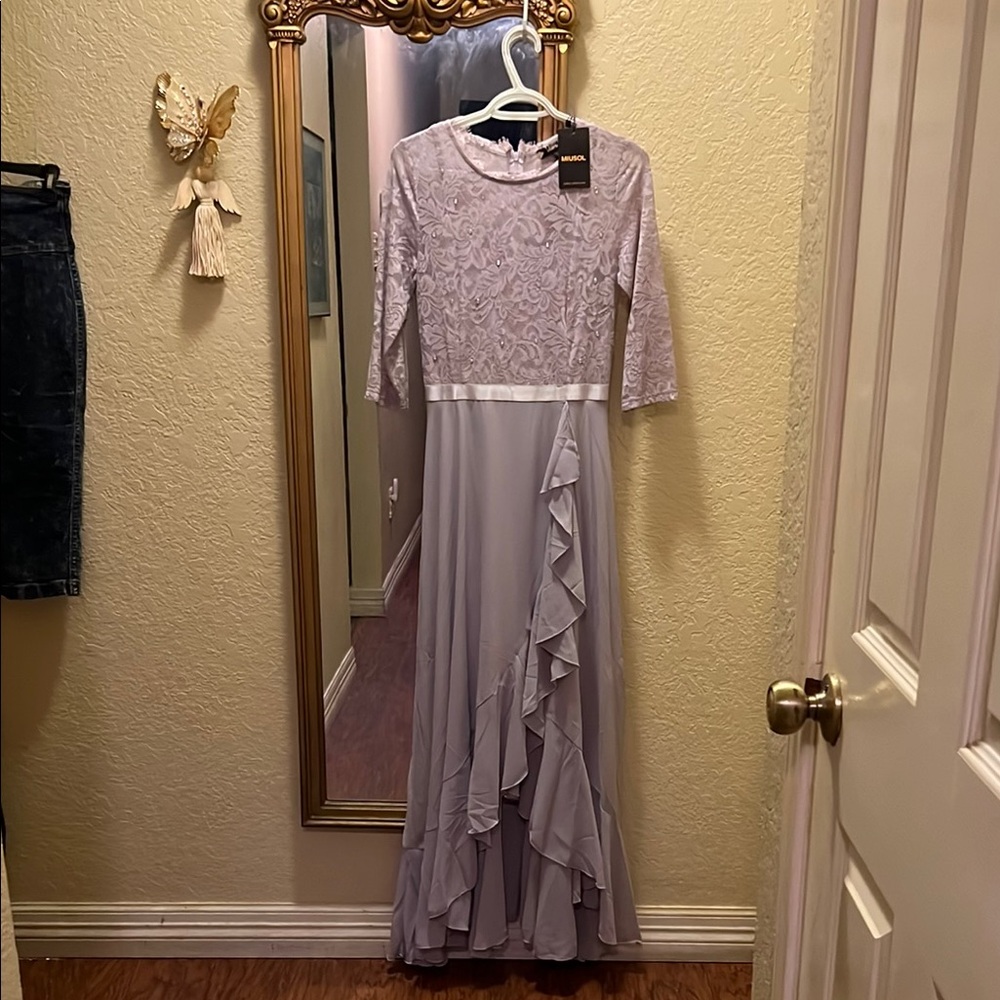 Miusol Purple and Pink Asymmetrical Ruffled Gown